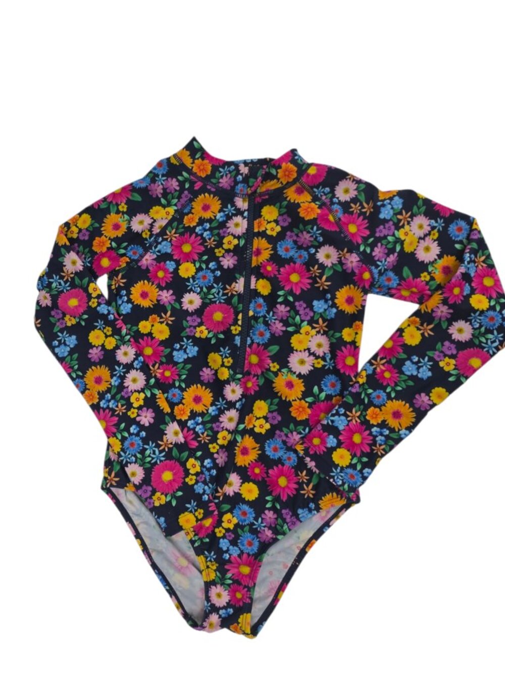 Anko One Piece Girl's Swimsuit, Long Sleeve, Rashguard, Floral, Size 9